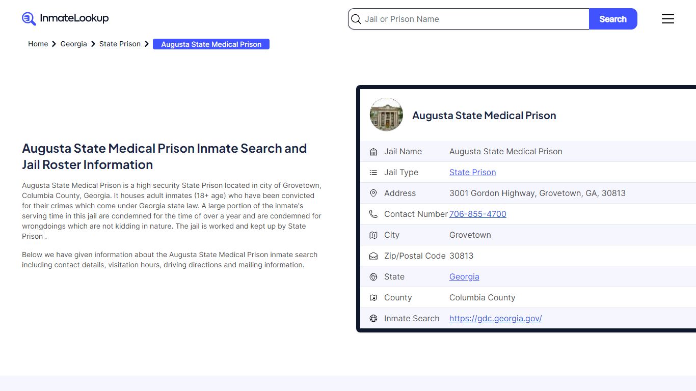 Augusta State Medical Prison Inmate Search, Jail Roster, Bookings ...