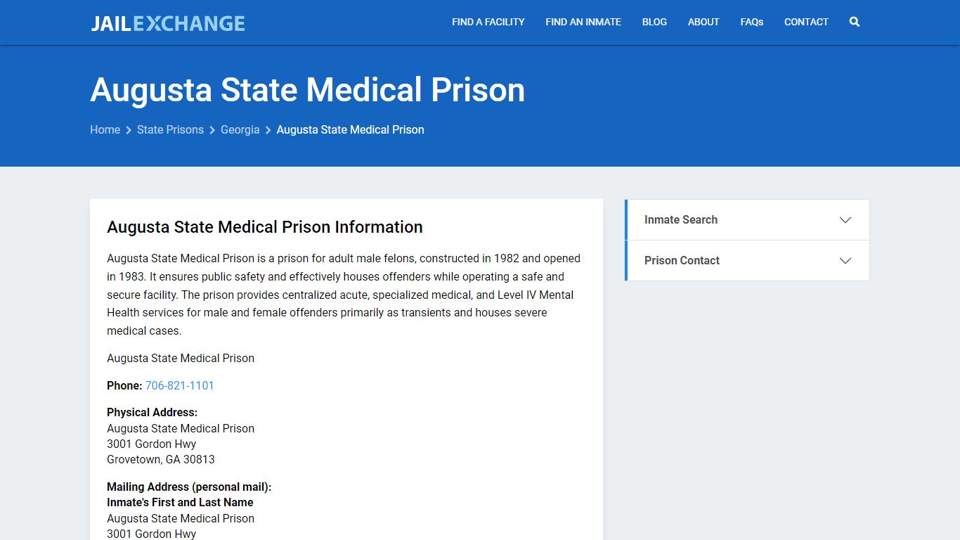 Augusta State Medical Prison Inmate Search, GA - Jail Exchange